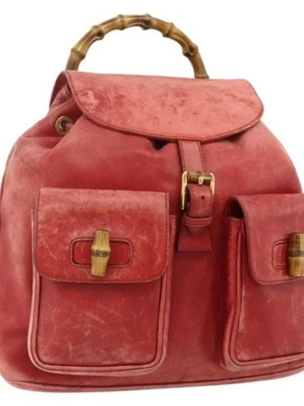 GUCCI Bamboo Backpack Leather Red Gold 000 2023 0016 Auth 179624
